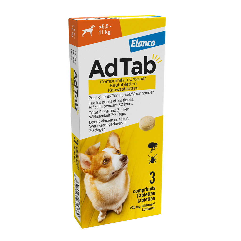 Adtab kauwtablet voor honden vlo en teek (5,5 - 11 kg)