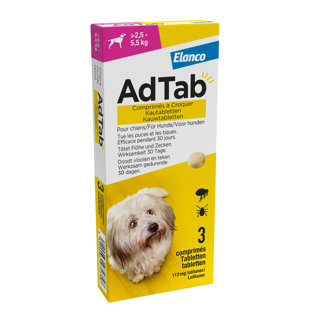 Adtab kauwtablet voor honden vlo en teek (2,5 - 5,5 kg)